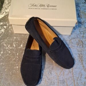 Saks Fifth Avenue Men's Dark Blue Suede Loafers